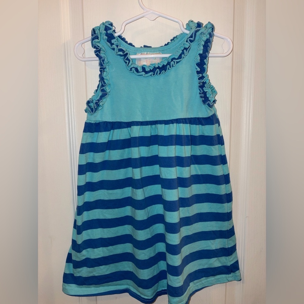 Southern Tots Blue Striped Ruffle Tank Dress